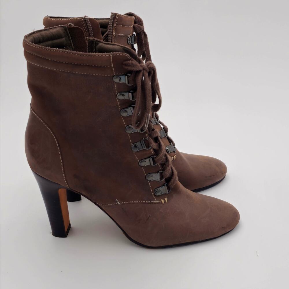 Halogen Vero Cuoio - 4" Heel Lace Up Brown Leather Granny Ankle Boots - Size 8.5